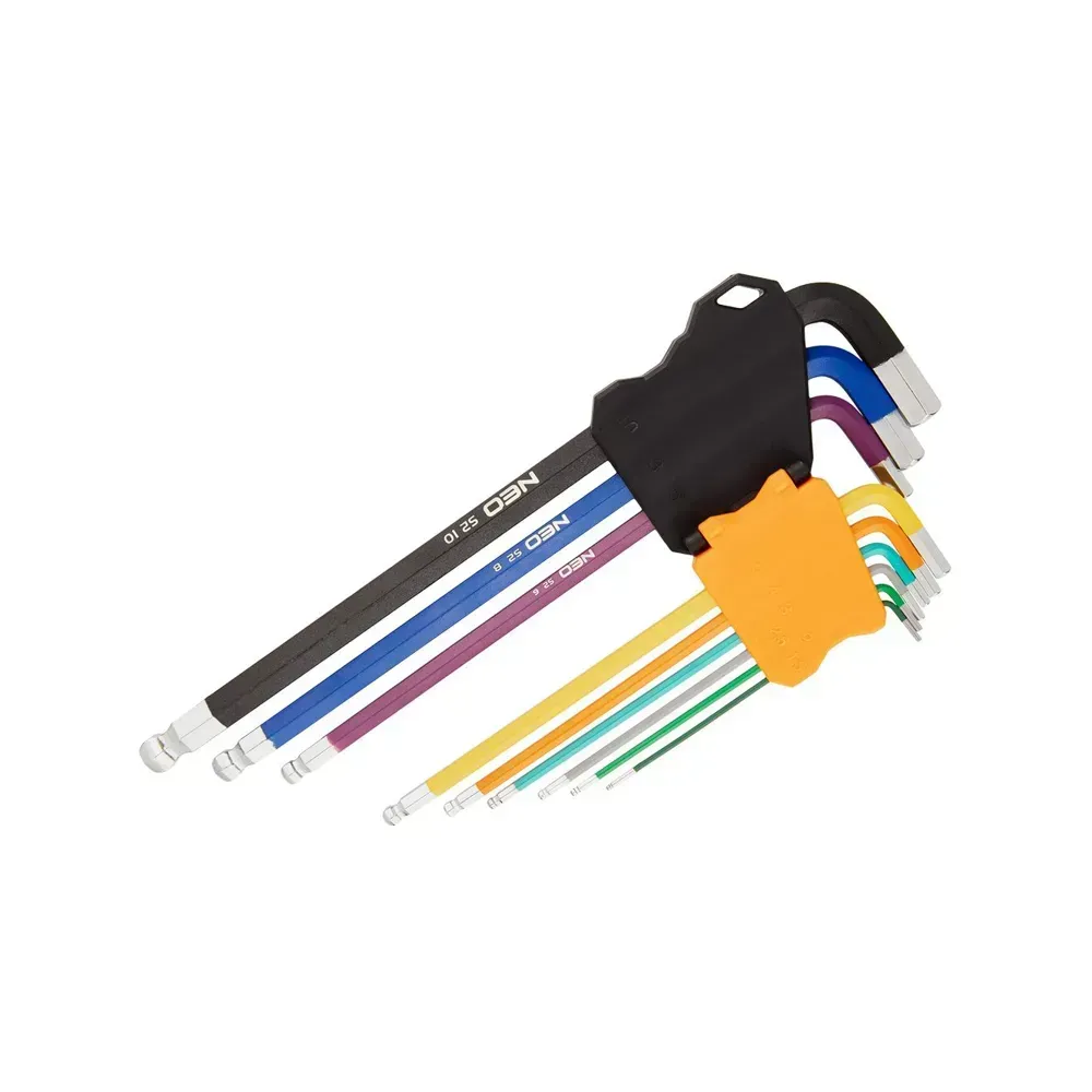 NEO Tools 9PCS extra long rainbow hex key set with holder