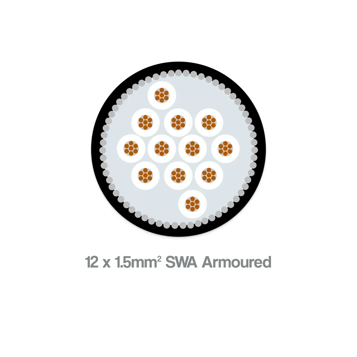 1.5mm² 12 core SWA armoured cable XLPE/LSZH - overall view