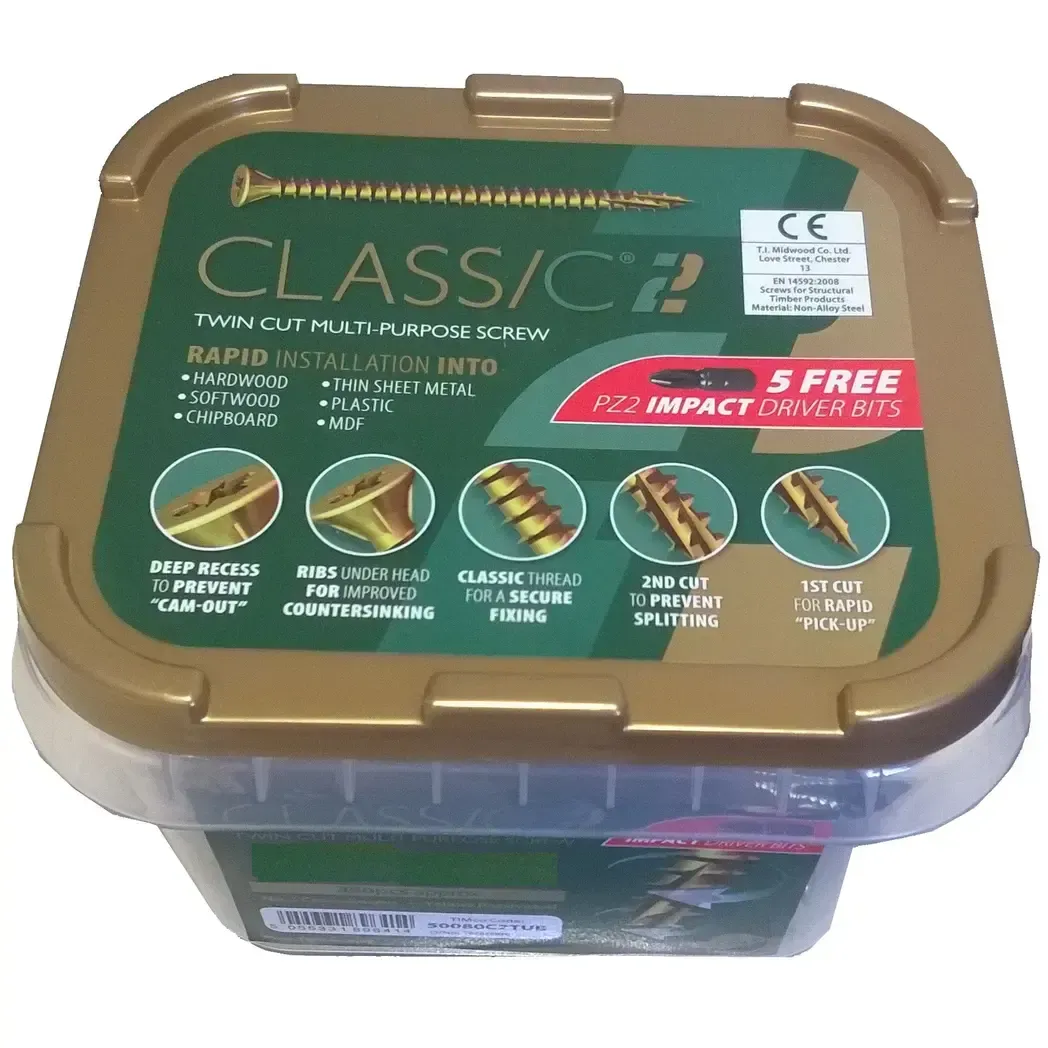 40040C2TUB - Timco 4mm x 40mm C2 Woodscrews PZ2 (CSK ZYP) 1200 per Tub 40040C2TUB