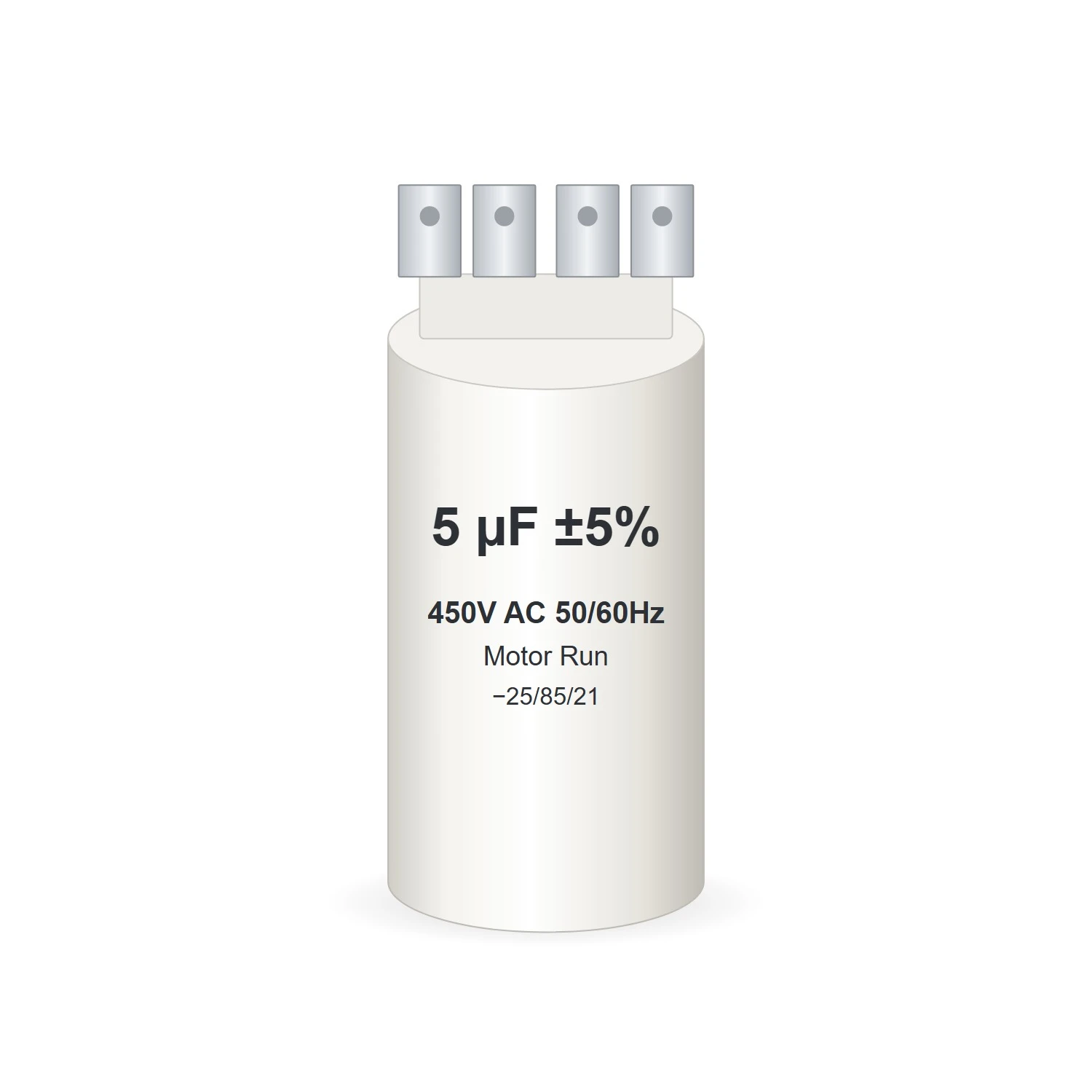 5 µF 450V motor run capacitor with 6.3mm double spade terminals (illustration)