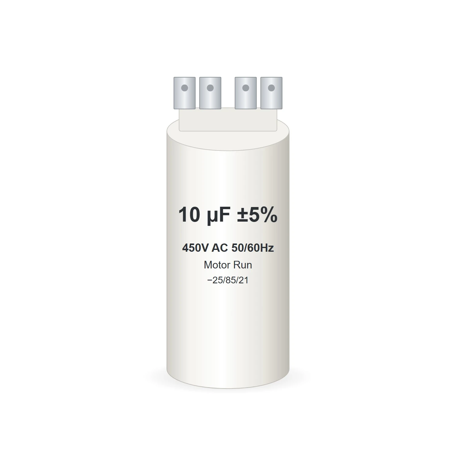 10 µF 450V motor run capacitor with 6.3mm double spade terminals (illustration)