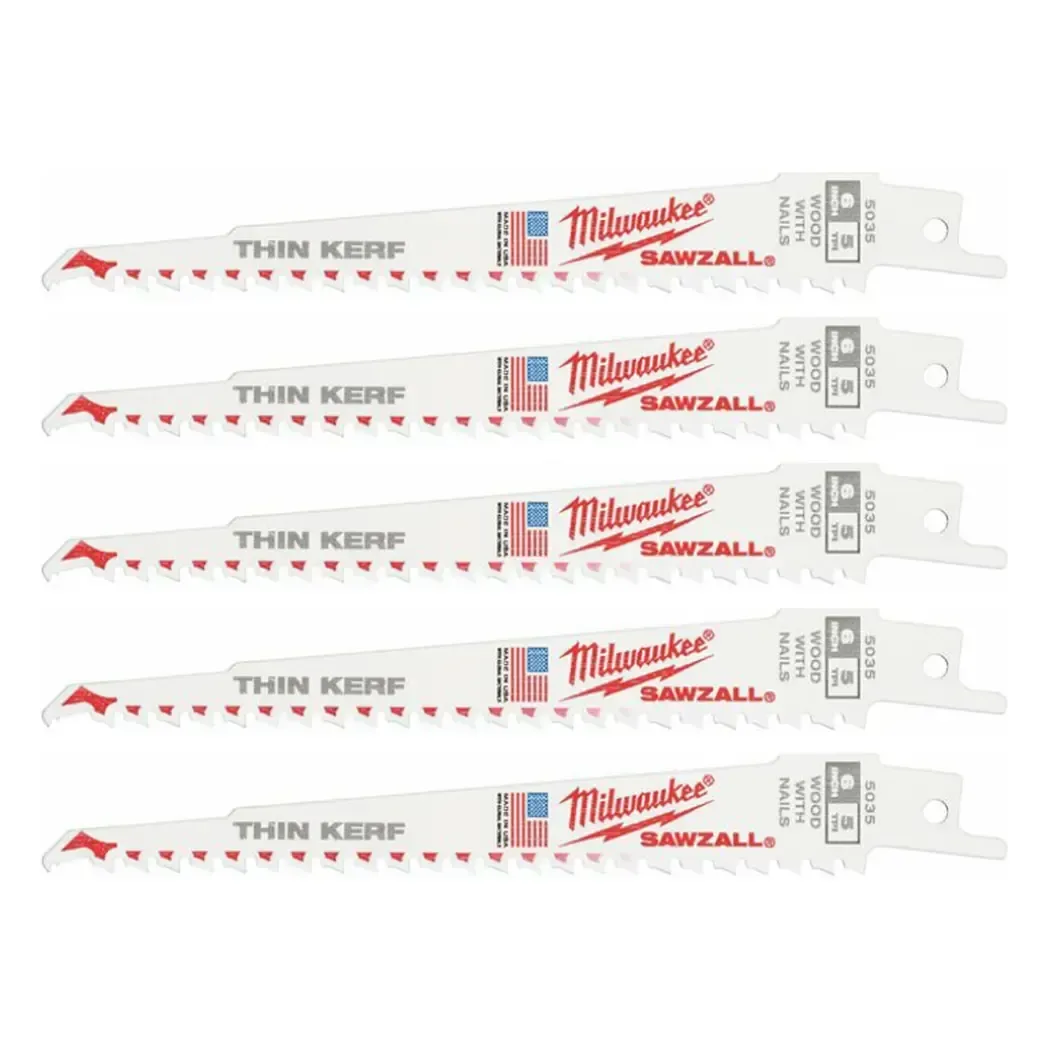 48005035 - Milwaukee Sawzall 150mm/6 Fangtip Nail Guard Sabre 5 TPI 5 Pack