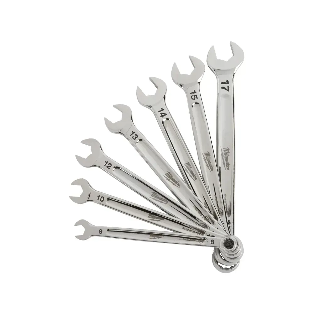 Metric spanner set with chrome finish and open-end MAX BITE™ grip