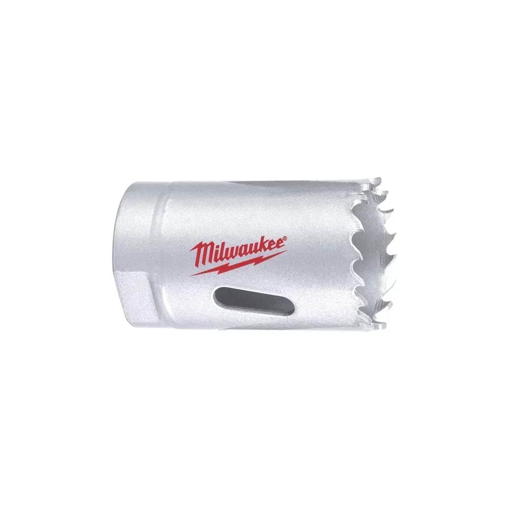 Milwaukee 30mm bi-metal contractor holesaw with durable teeth.