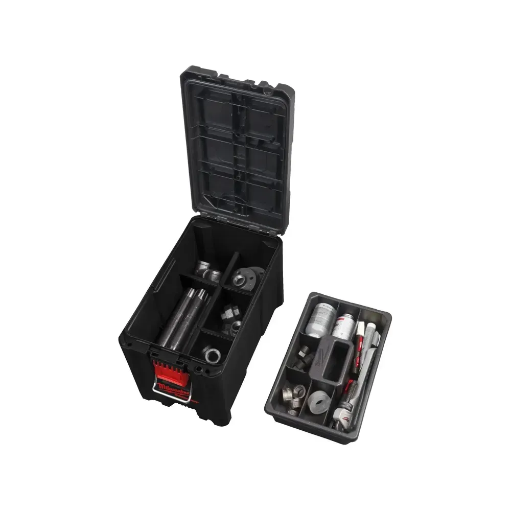 Milwaukee Packout Compact Box featuring interior organizer trays for tool organization