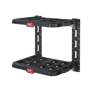 Modular Milwaukee Packout storage rack featuring quick release shelves
