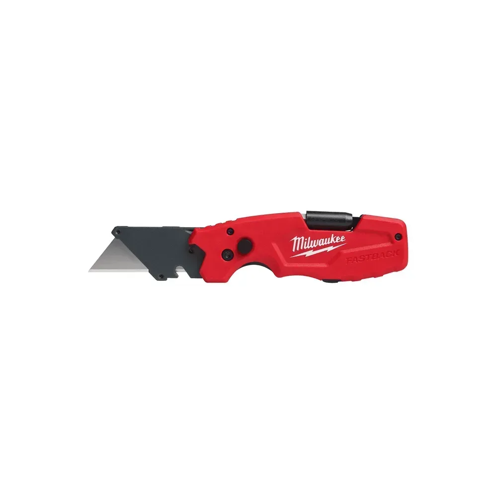 Milwaukee Fastback 6-in-1 utility knife with Hex bit holder and belt clip.