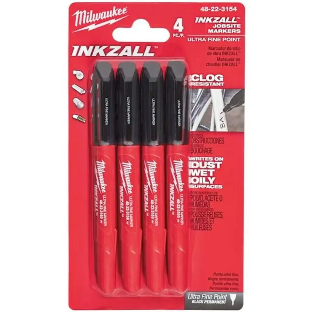 4932480551 - Milwaukee 48223104 Inkzall Point Marker Fine Black 4-Pack