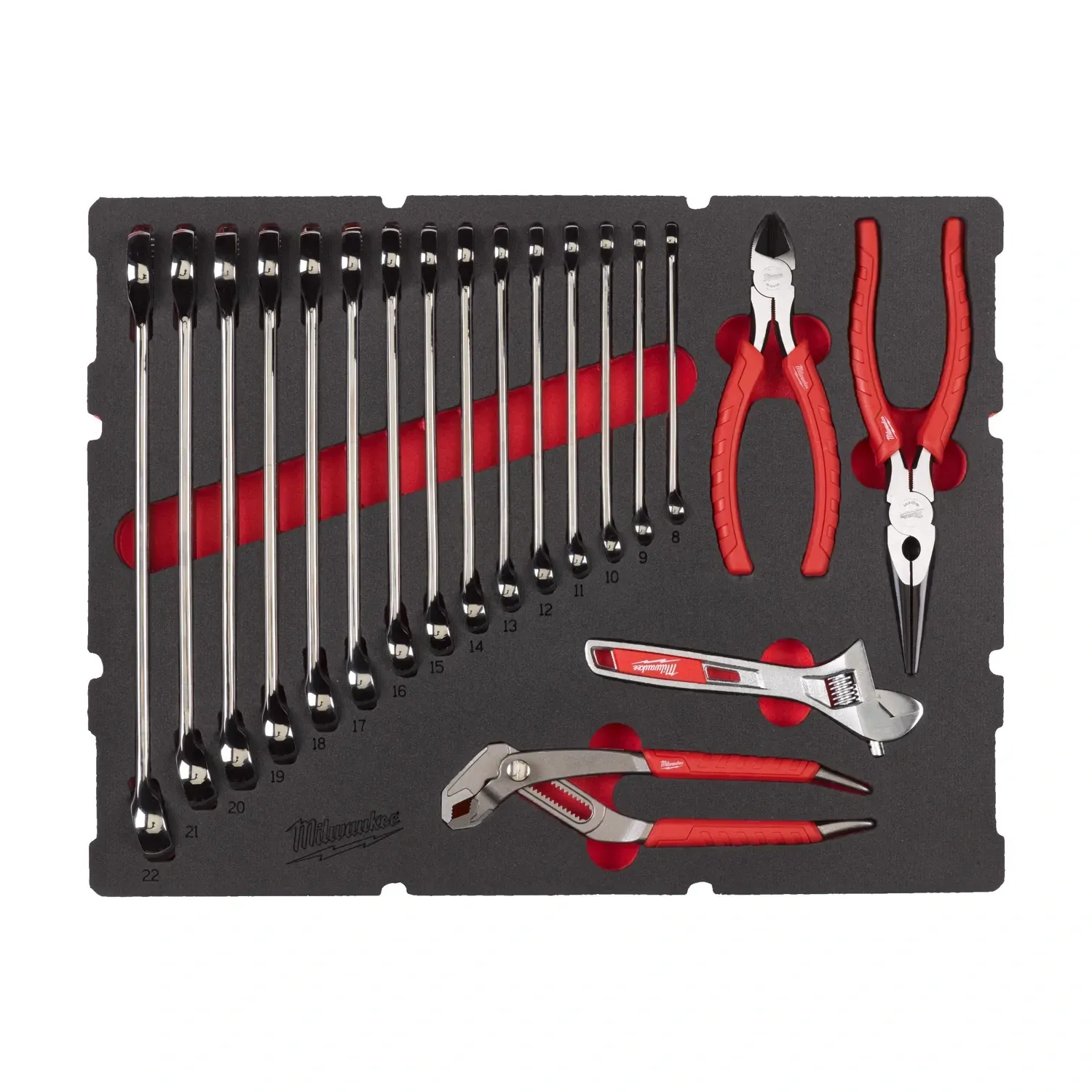 Milwaukee MAX BITE spanner and plier set in PACKOUT foam insert