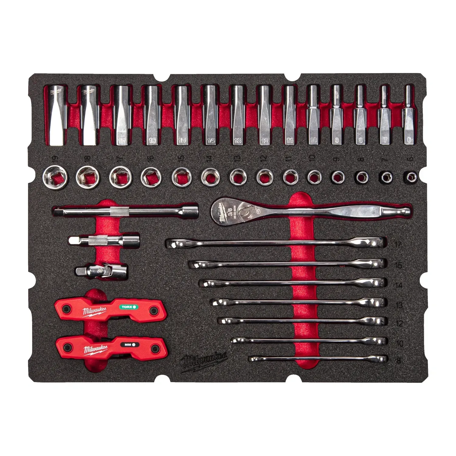 Milwaukee 55-piece PACKOUT drawer ratchet spanner foam set