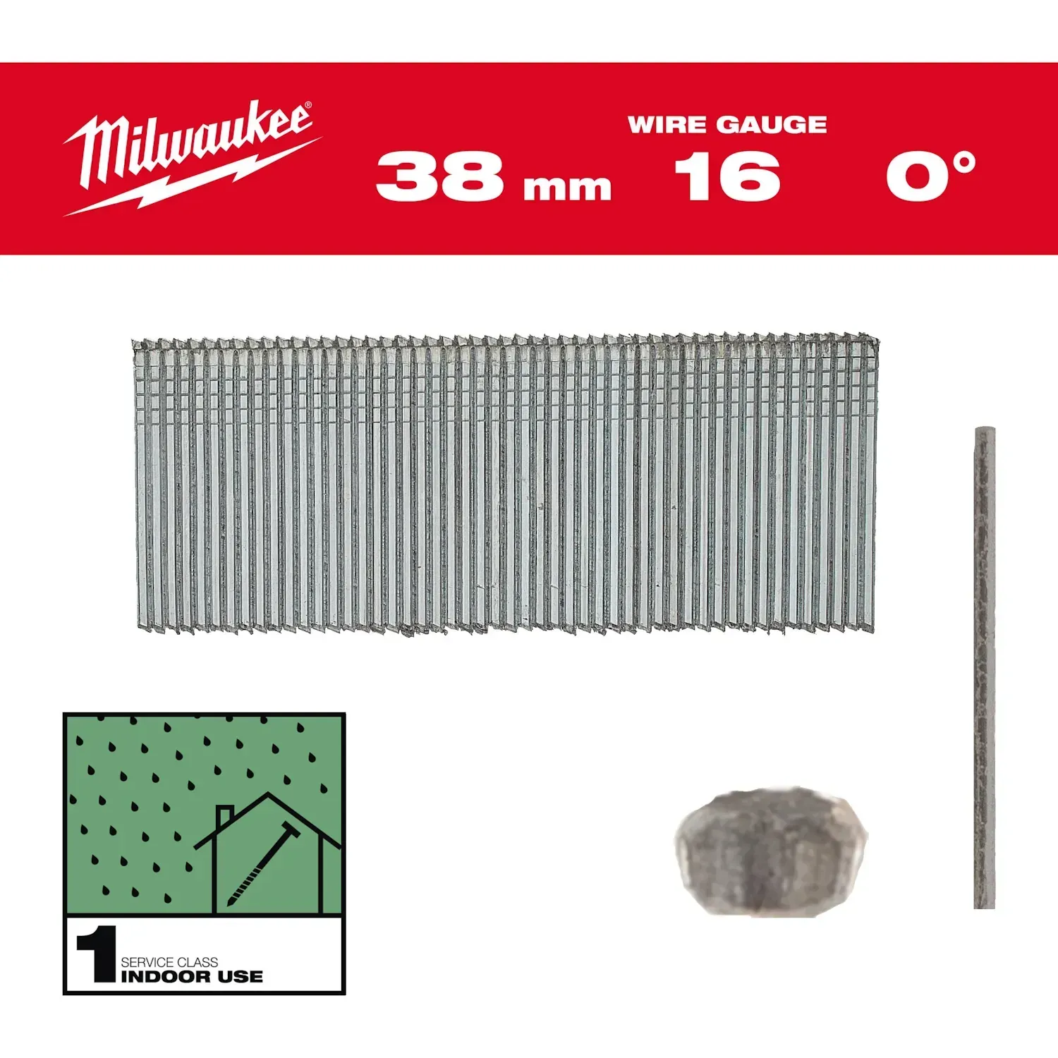 Milwaukee 16 gauge straight finish nails 38mm pack