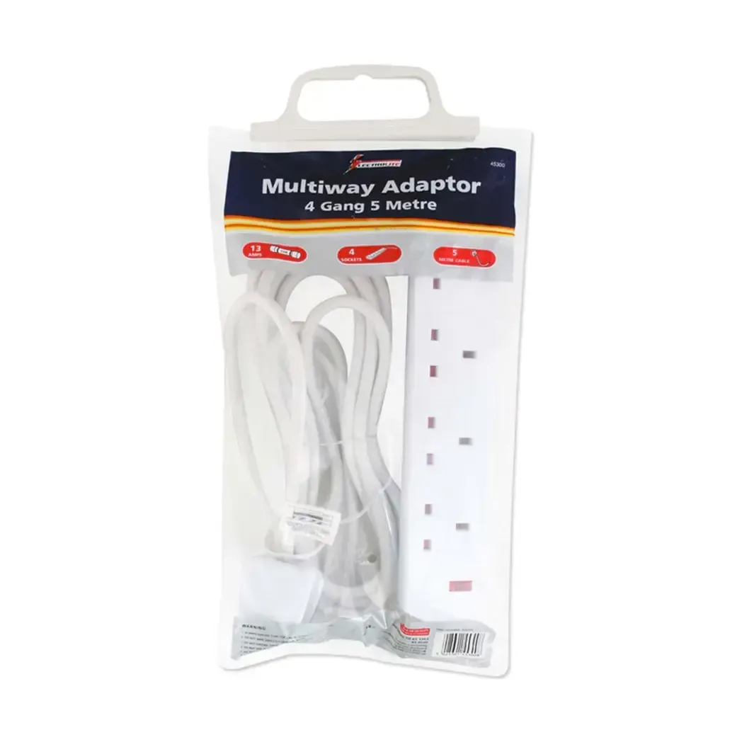 4GTS5 - 13a 4 Gang Trailing Extension Socket C/w 5 Meters Flex 45300-4gts5