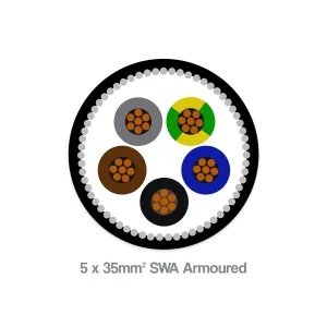 35mm² 5 core SWA armoured cable LSZH BS6724 close-up