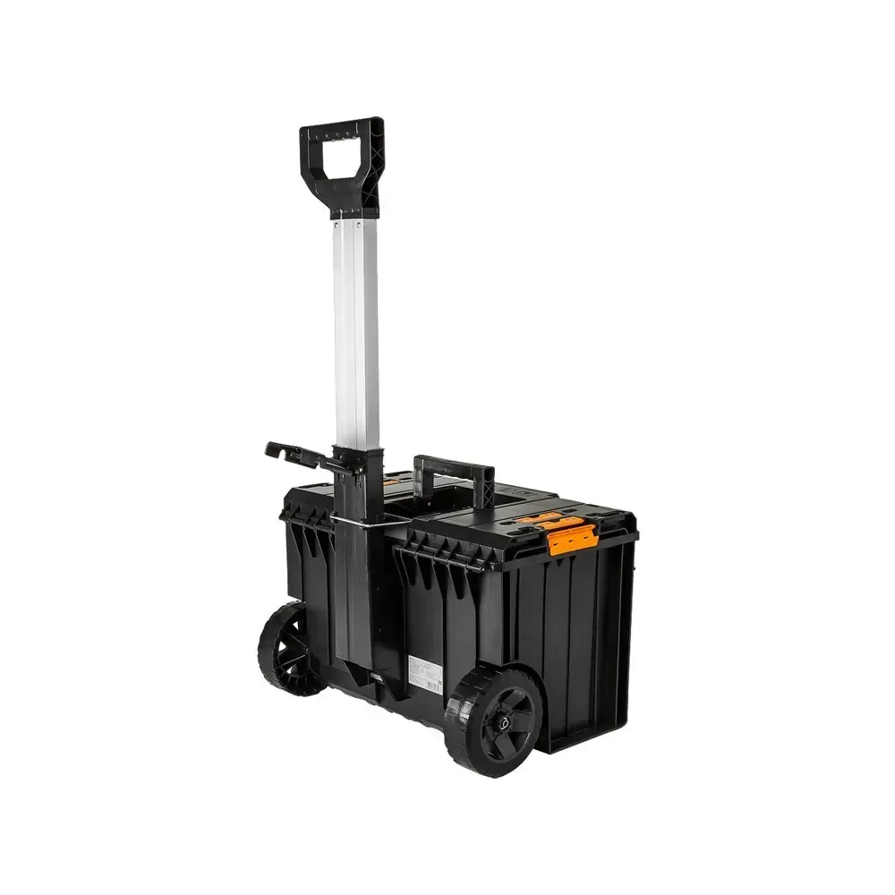 Professional tool storage box with telescopic handle and recessed lid