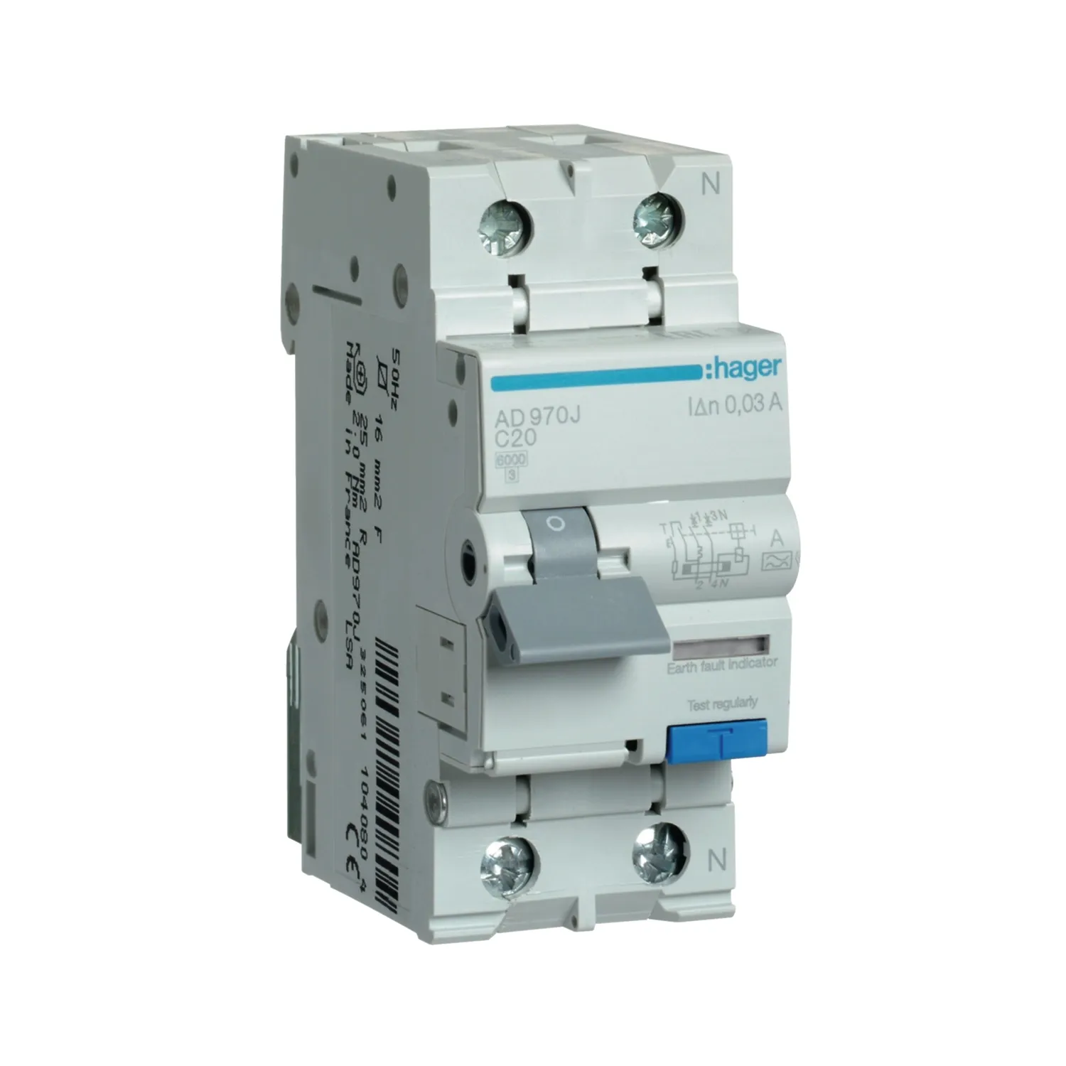 Hager RCBO 1P+N 20A 30mA C Curve Type A