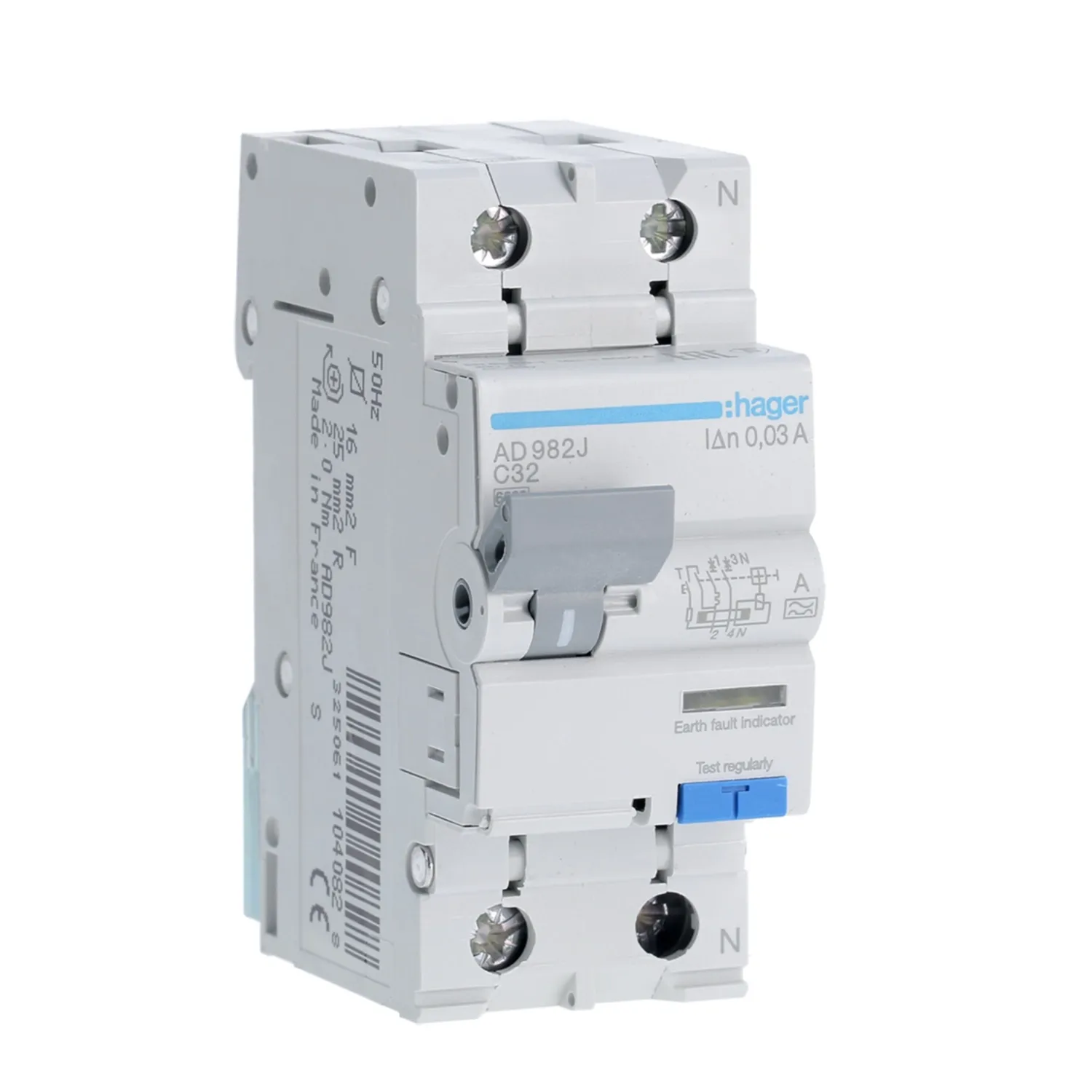 Hager RCBO 1P+N 32A 30mA C Curve Type A