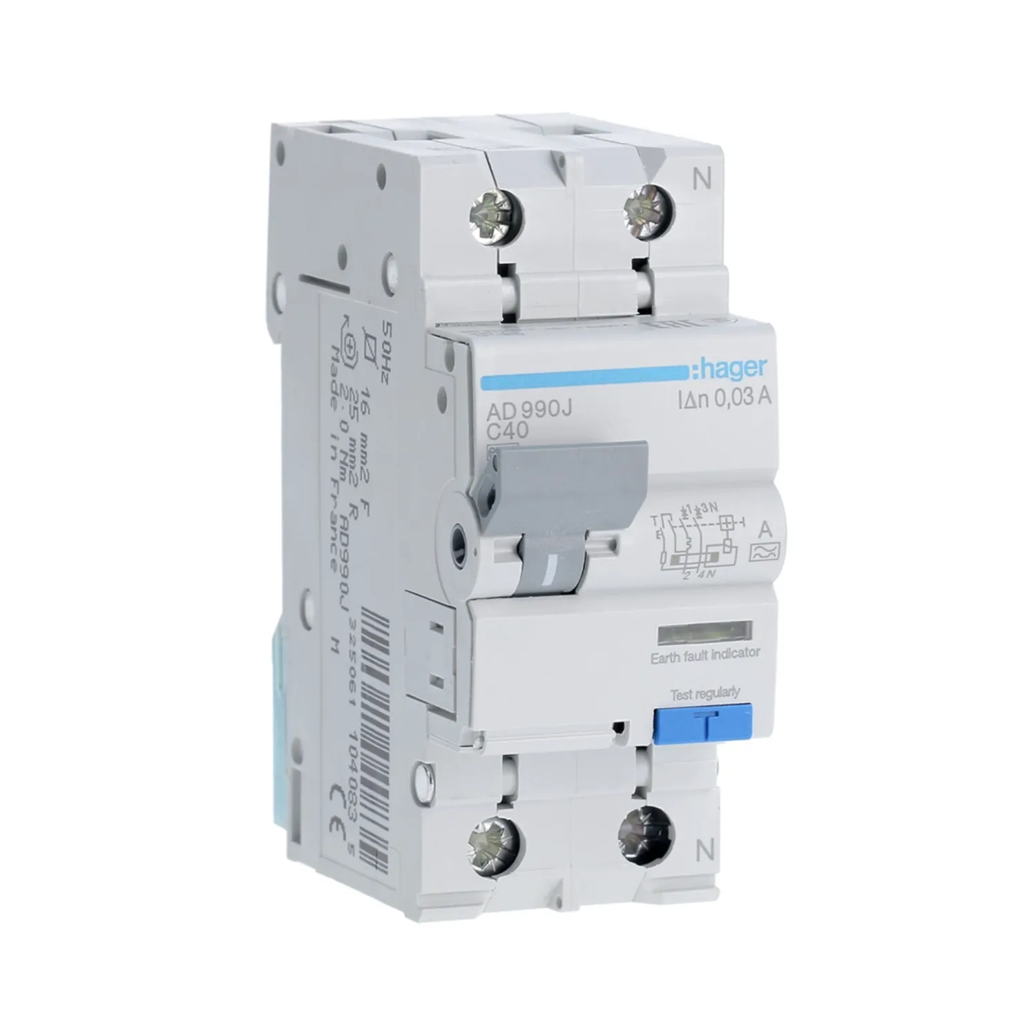 Hager RCBO 1P+N 40A 30mA C Curve Type A