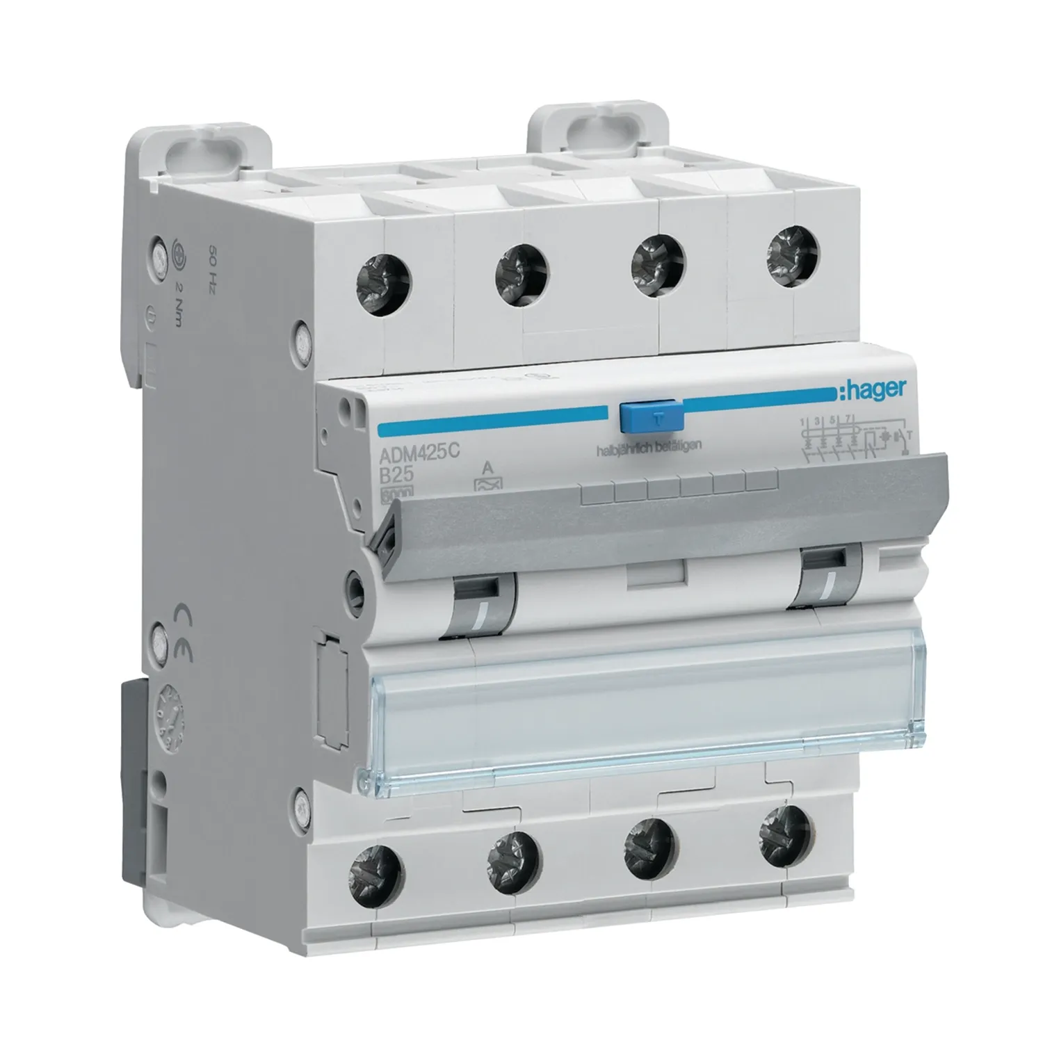 Hager RCBO 4P 25A 30mA B Curve Type A