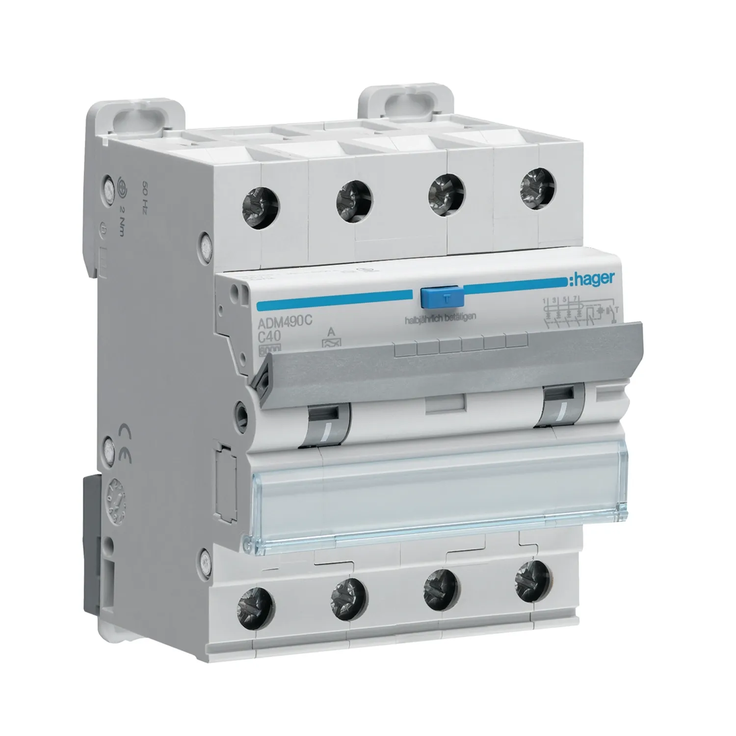 Hager RCBO 4P 40A 30mA C Curve Type A