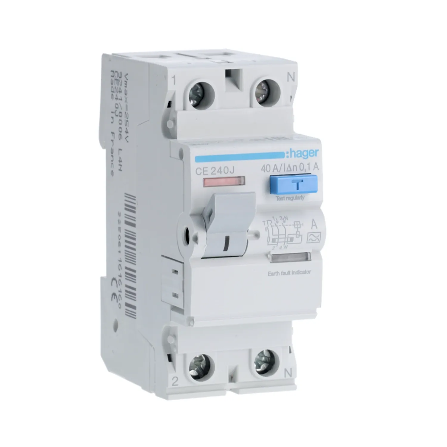 Hager CE240J 40A 100mA 2P RCD Type A 6kA 2MOD