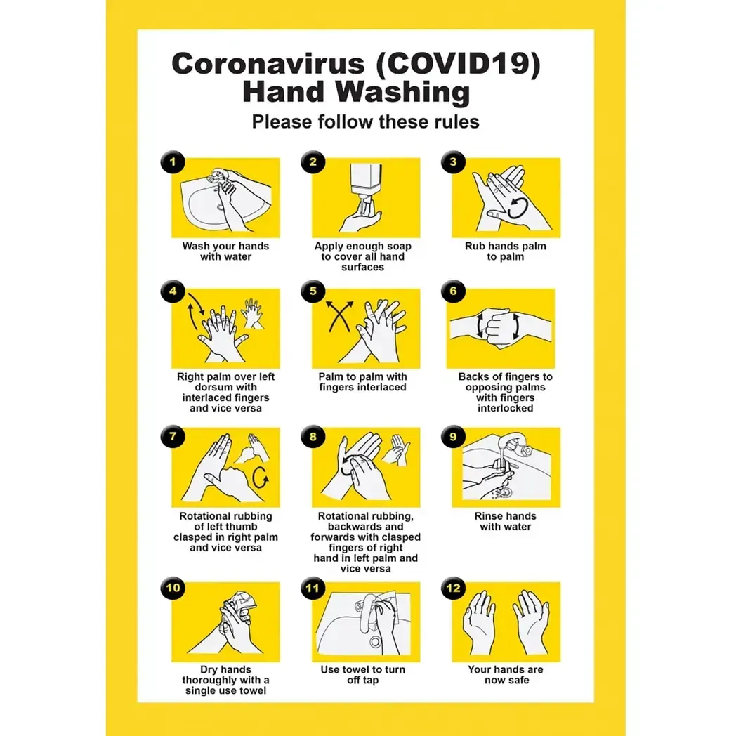 CVHWY - Hand Washing Poster Yellow Adhesive - Removable A4 CVHWY