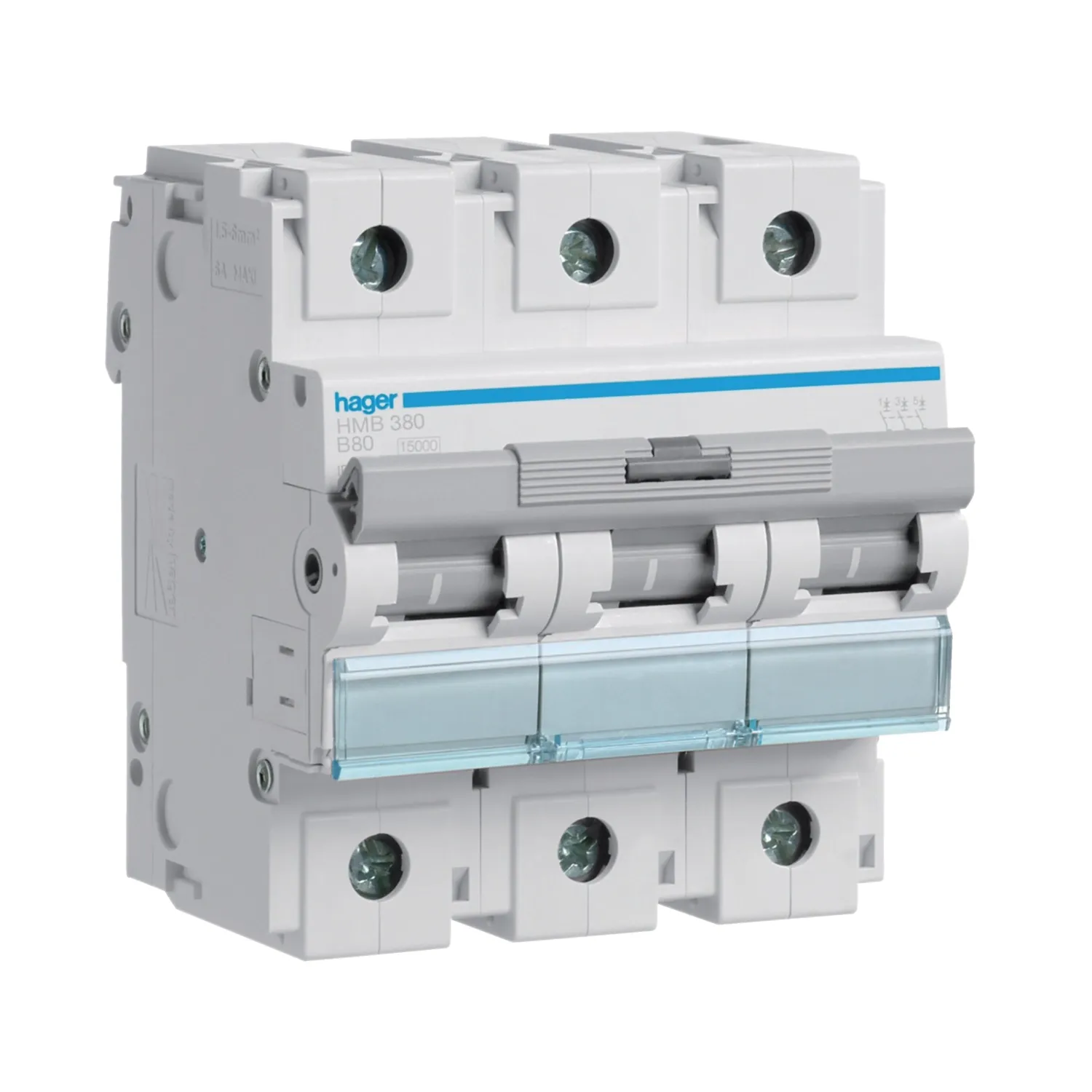 Hager HMB380 80A 3P B-Curve MCB 15kA 4.5 Module