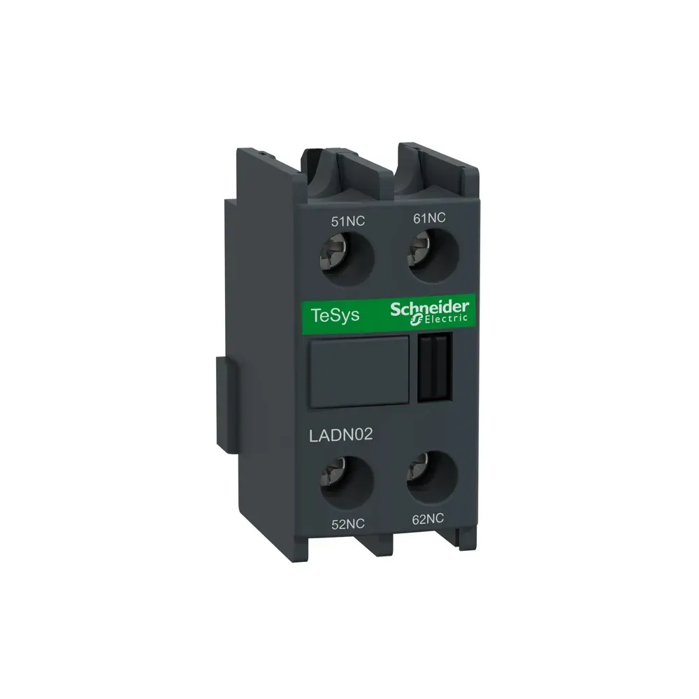 Schneider LADN02 2NC auxiliary contact block front view