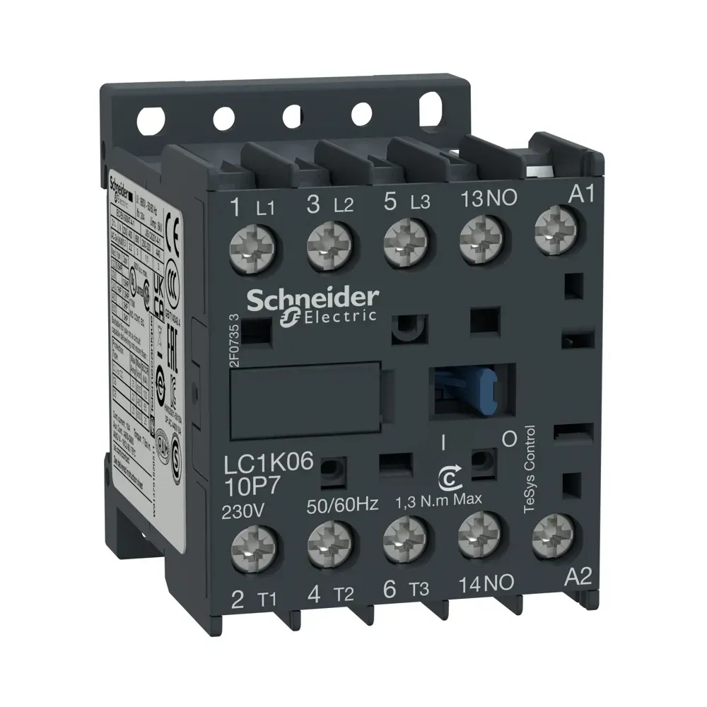 Front view Schneider TeSys K LC1K1210P7 12A 230V AC mini contactor