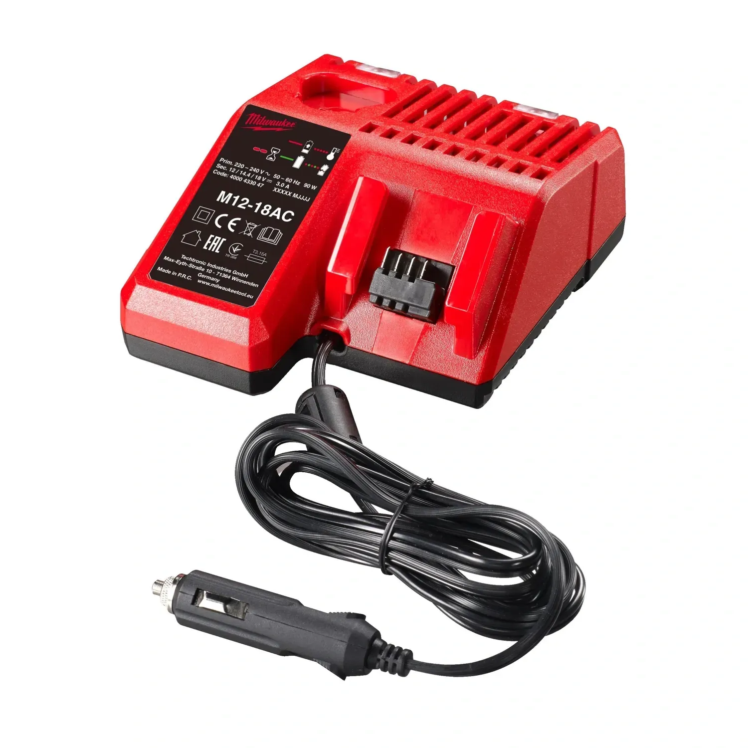 Milwaukee M12/M18 car charger for 12V vehicle socket