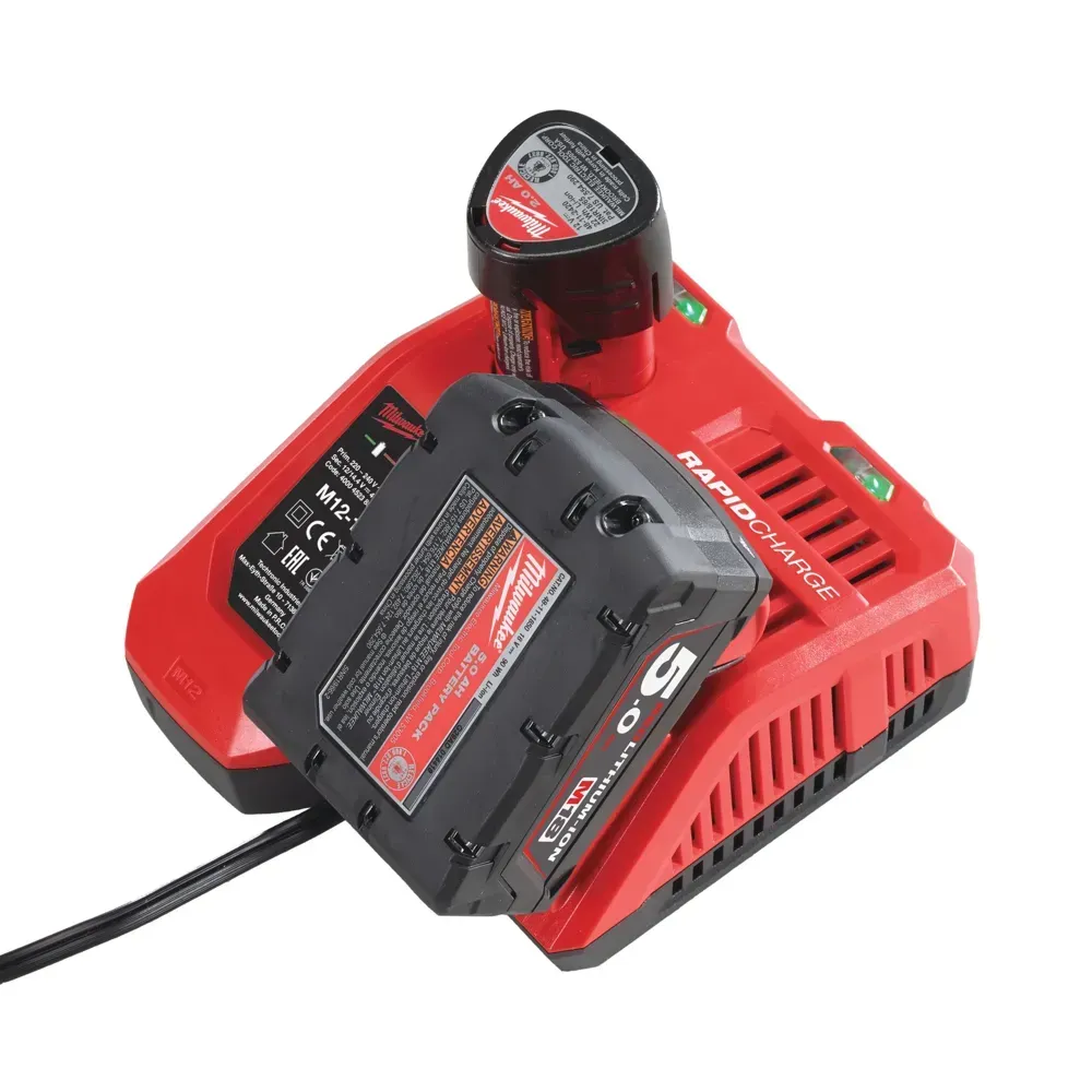 M12-18 charger by Milwaukee wall-mountable for M12 and M18 batteries