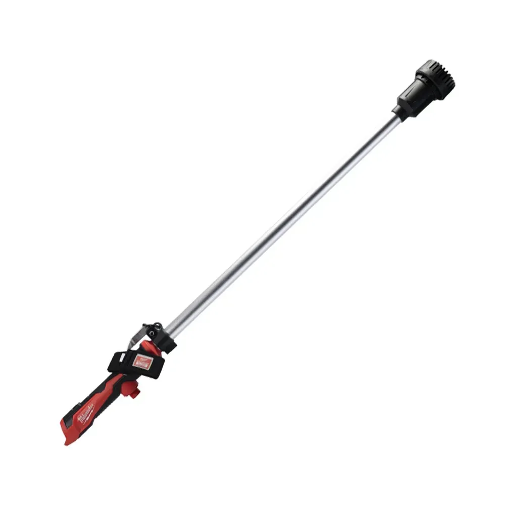 A close-up shot of the Milwaukee M12™ HYDROPASS™ M12-BSWP brushed stick water pump, highlighting its sleek, compact design and red and black coloring