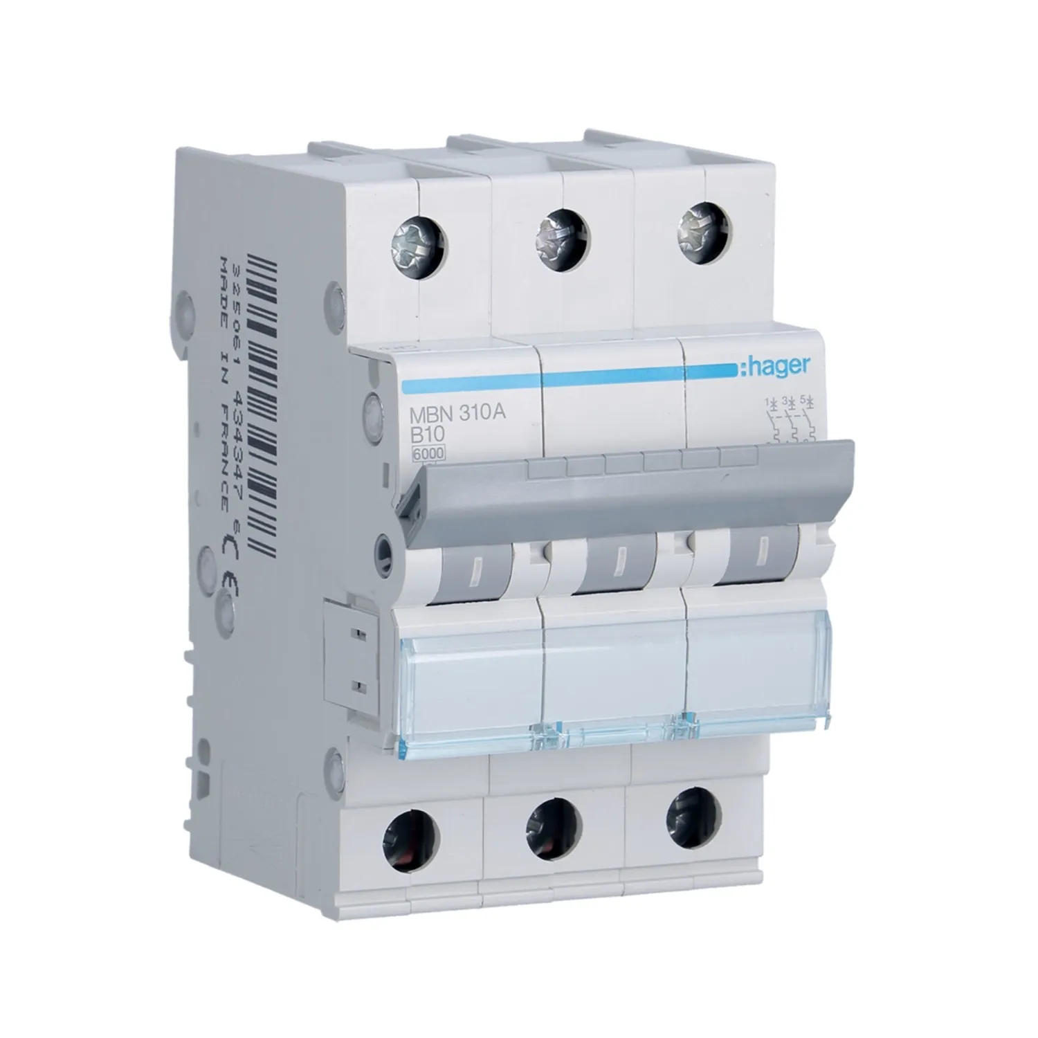Hager MBN310A 10A 3P B-Curve MCB 6kA 230-400V 3M