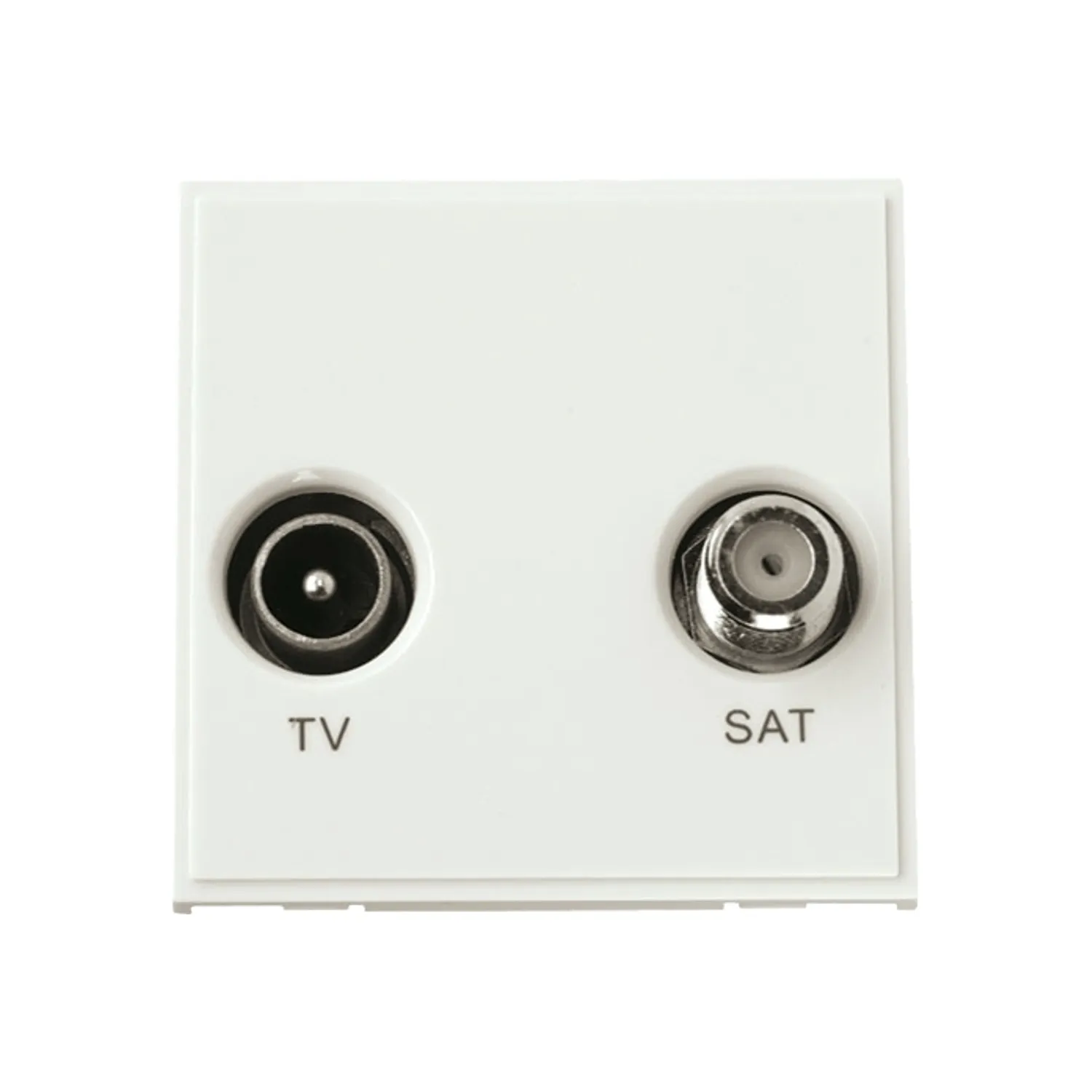 Click New Media diplexed TV and satellite module in polar white, 50x50mm euro grid format with dual coaxial connections