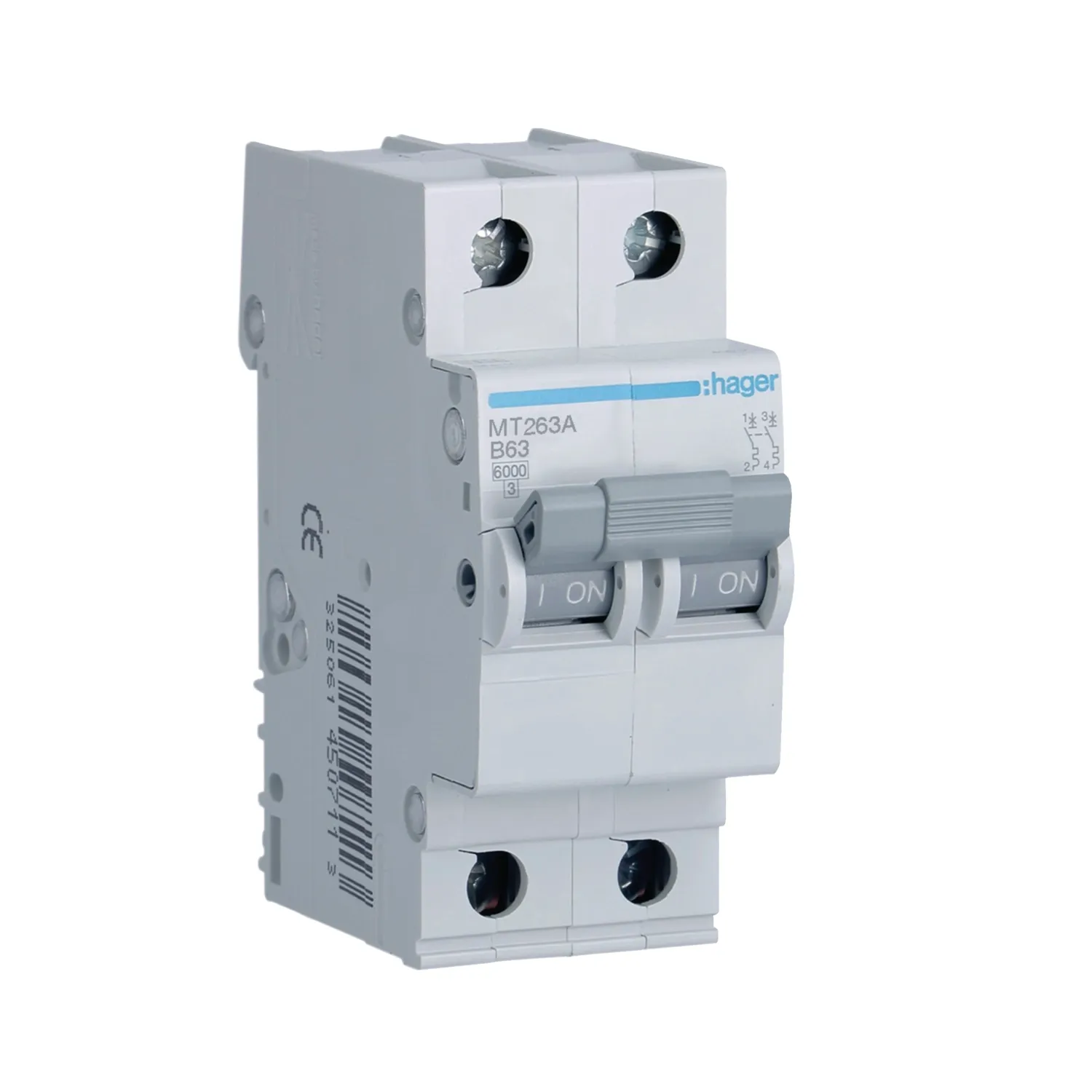 Hager MT263A 63A 2P B-Curve MCB 6kA 2 Module