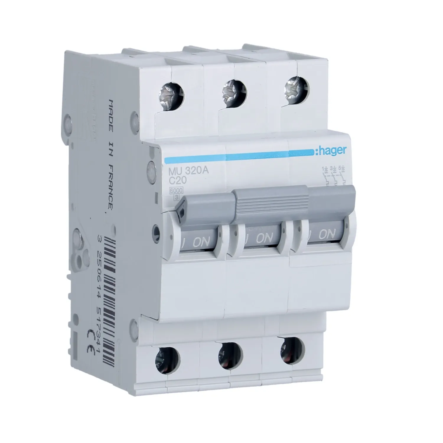 Hager MU320A 20A 3P C-Curve MCB 6kA 3 Module
