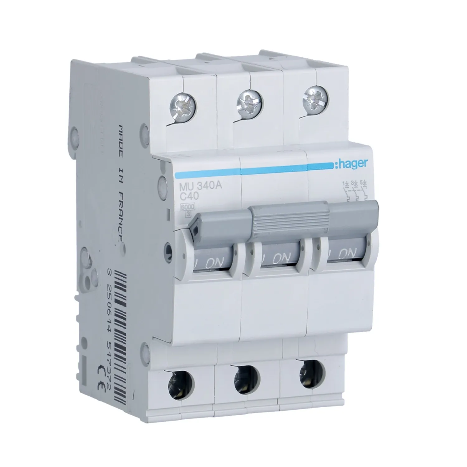 Hager 40A 3P C-Curve MCB 6kA 3 Module DIN Rail