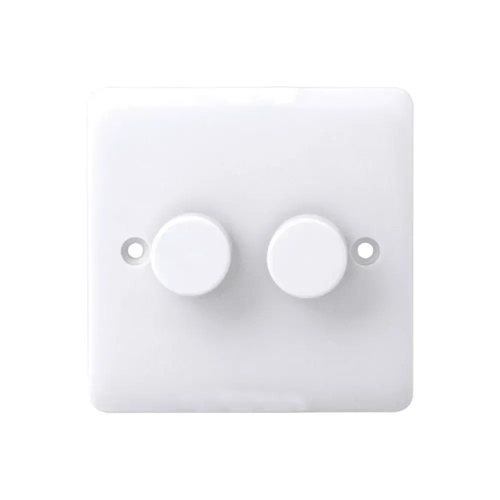Iona 2 Gang 2 Way 400W Dimmer Switch with White Knobs