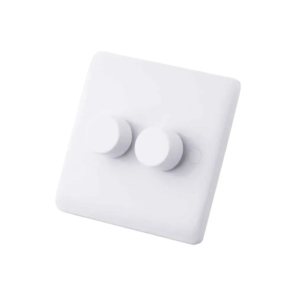 Iona 2 Gang 2 Way 400W Dimmer Switch with White Knobs
