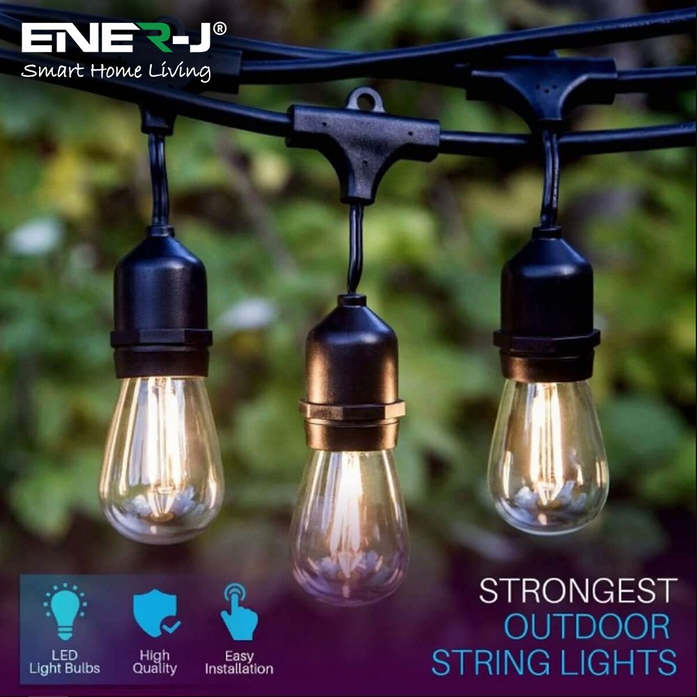 ENER J festoon LED string light 15.2m with 15 warm white bulbs