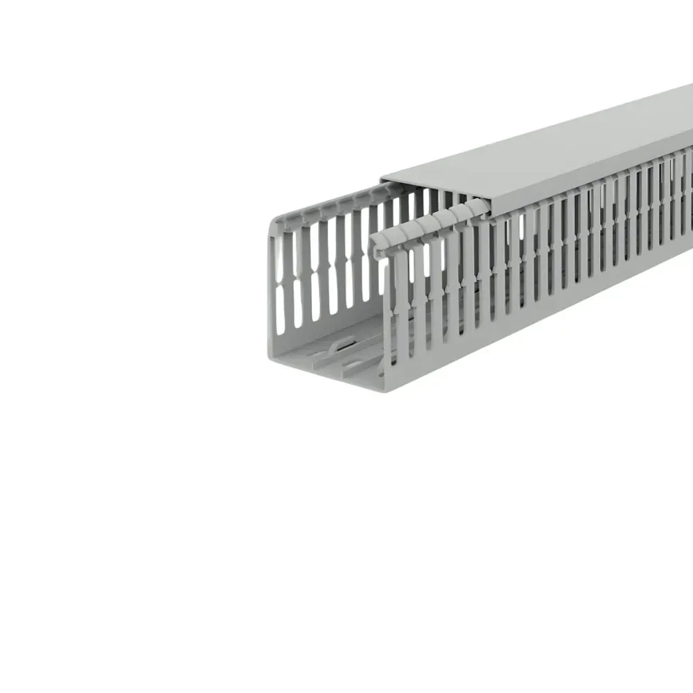 V6K6025 25x60mm grey PVC panel trunking 2m length with narrow profile design