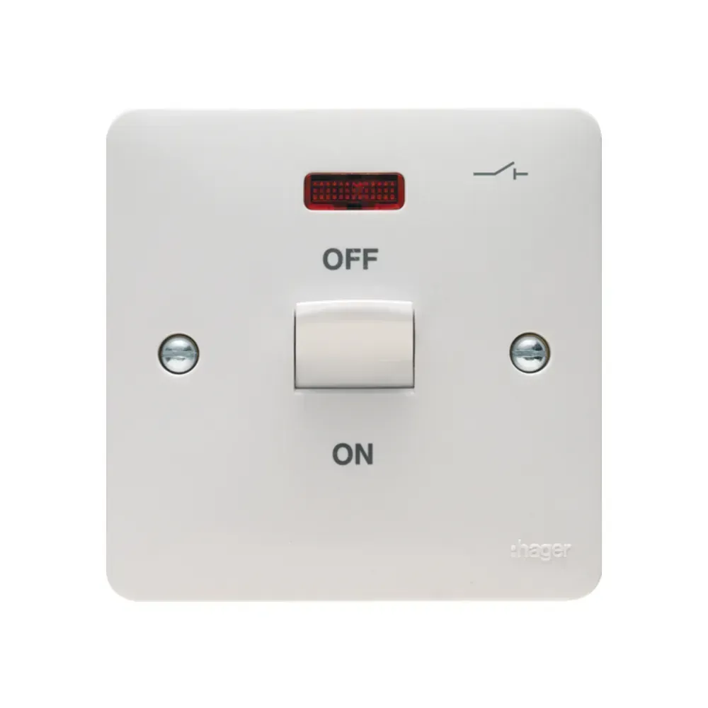 Hager 50A DP Switch 1 Gang with Indicator - White
