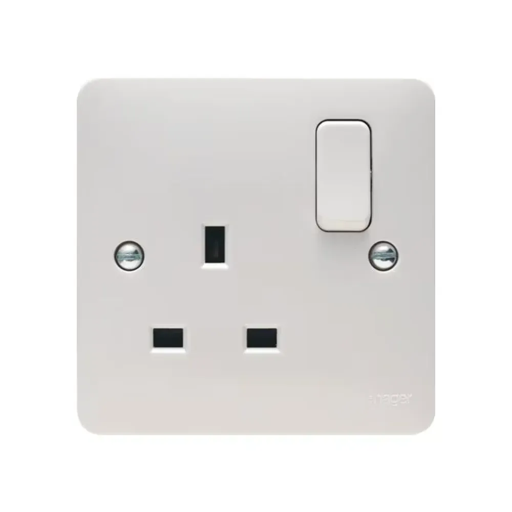Hager 1 Gang DP Switched Socket - White