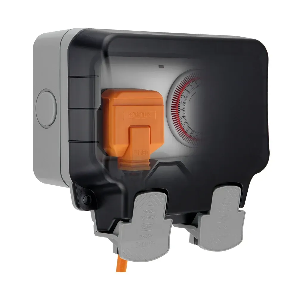 External socket with 24 hour mechanical timer and override.