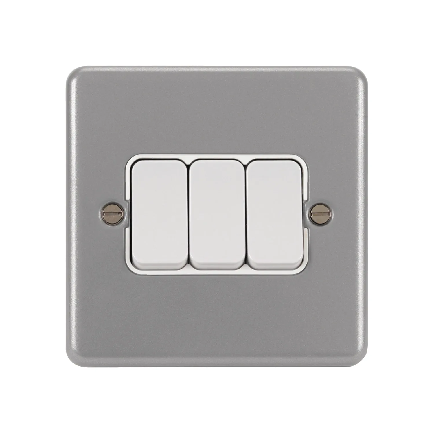 Hager WPPS32B 10A 3G 2-Way Metalclad Switch & Back Box Grey