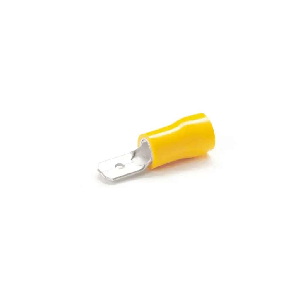 Yellow Male Crimp Terminal 6.3mm Tab Insulated - 100 Pack