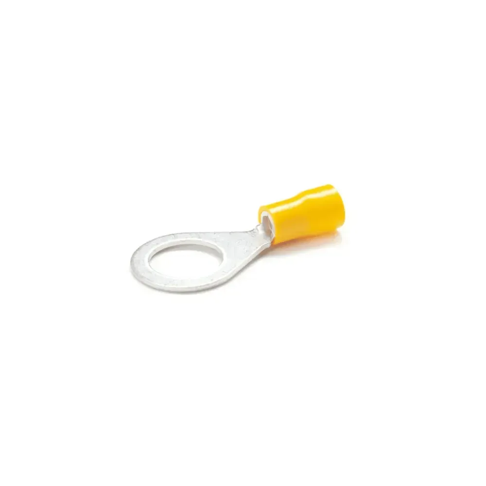 Yellow Ring Terminal 6mm Crimp 8mm Stud Eye - 100 Pack