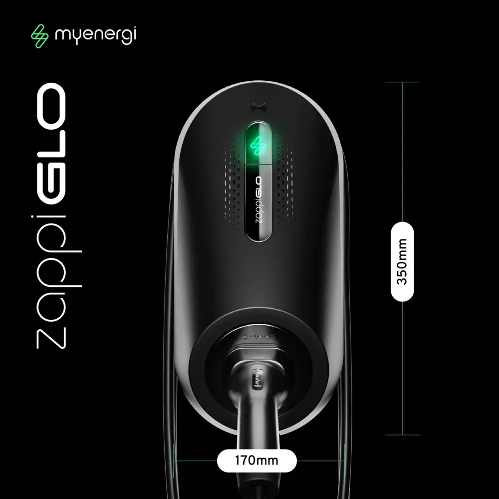 The zappi GLO 7kW single phase tethered smart EV charger