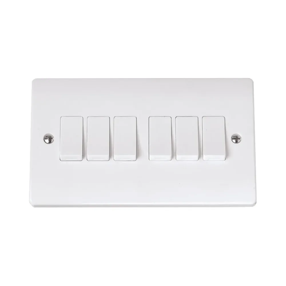 Click Curva 10A 6 gang 2 way switch white CCA105 front view