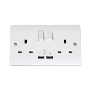 Click Curva 2 gang socket USB outlets polar white professional charging