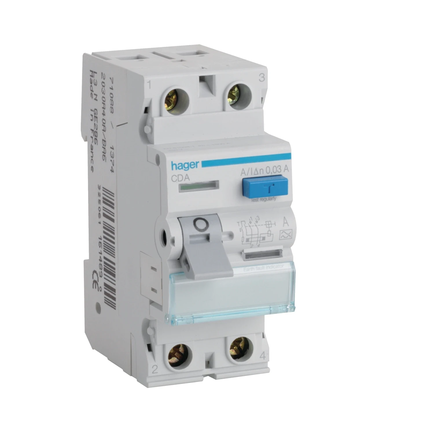 Hager RCD 2P 63A Type A 30mA 6kA 2 Module
